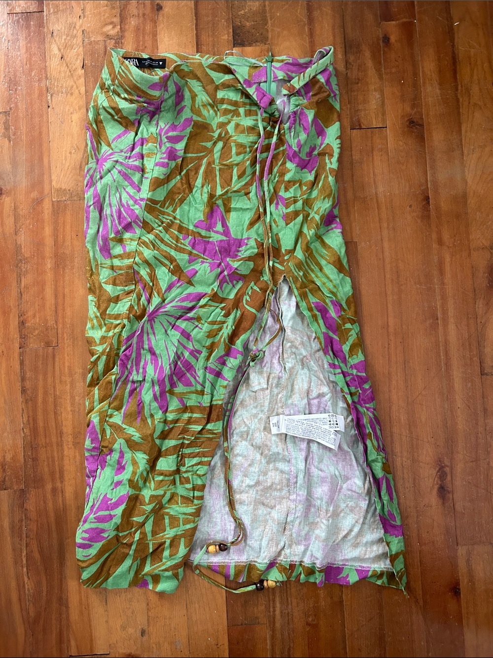 Zara Green, Purple & Brown Tropical Wrap Swim Sarong